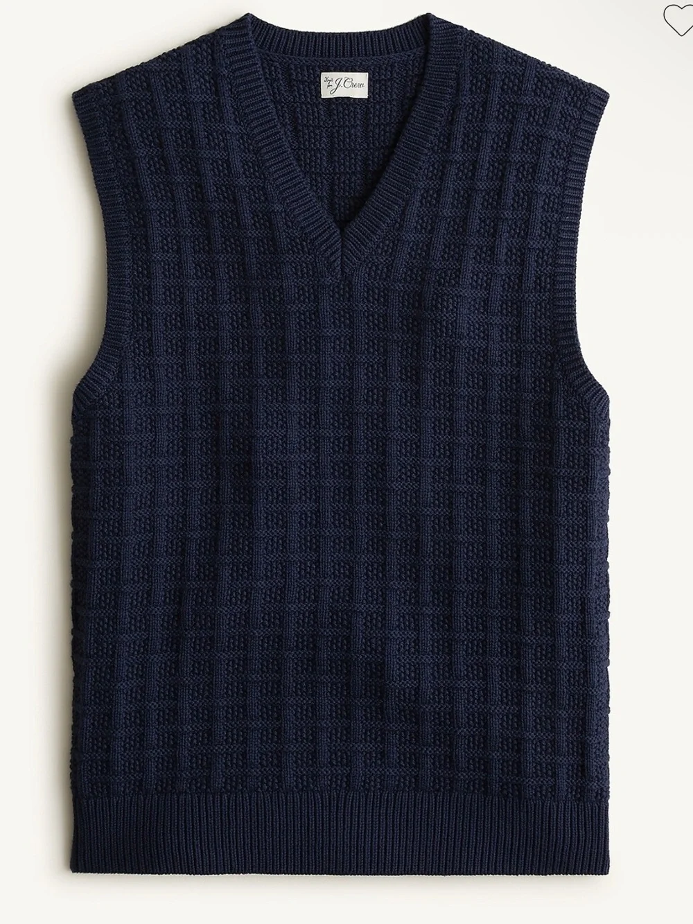 J Crew Men’s Cotton V neck sweater vest in checkered stitch Navy NWT Large